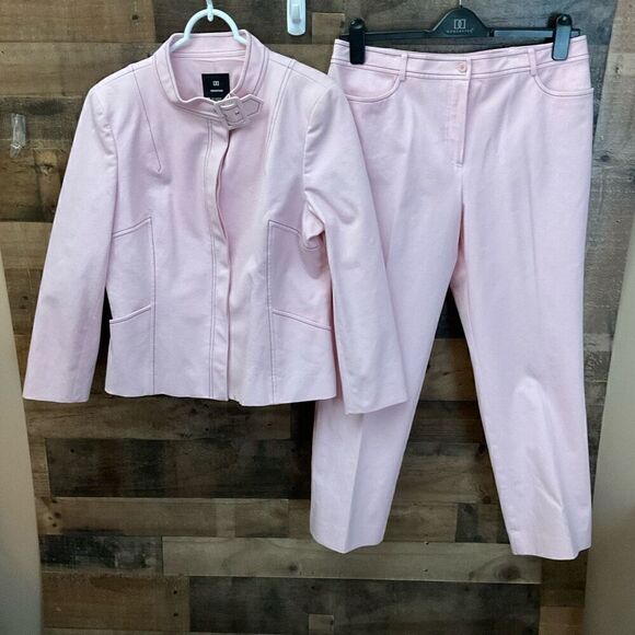 Doncaster Vintage Pantsuit Buckle Neck Jacket Trousers Pink Cotton Blend Size 14 - Picture 14 of 14